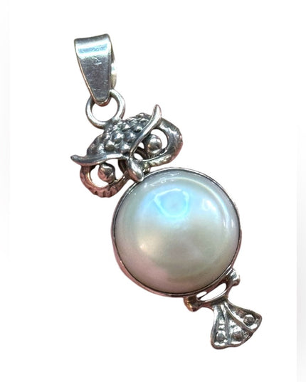 Sterling Silver 925 dangle  Owl Pearl Pendant