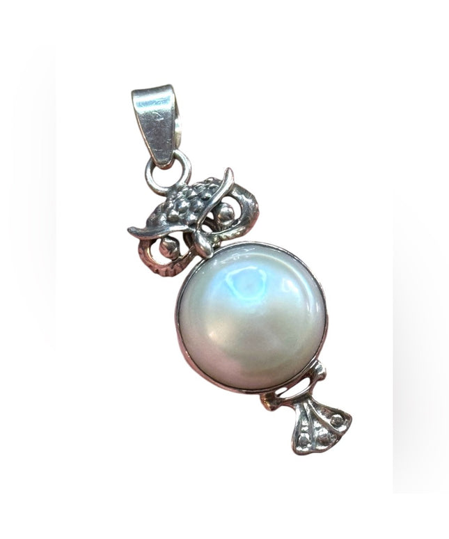 Sterling Silver 925 dangle  Owl Pearl Pendant