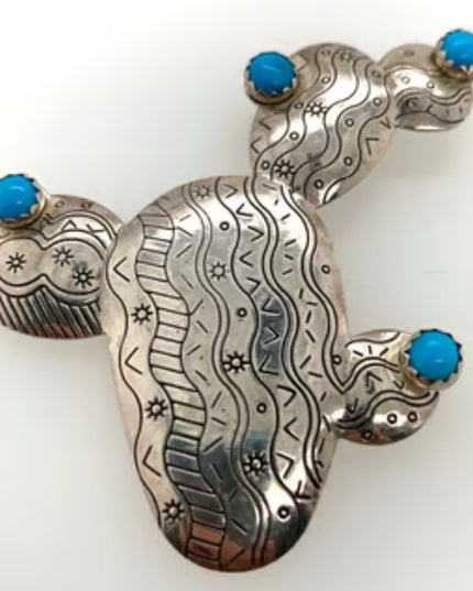 Vintage Carolyn Pollack Carlisle Silver Sterling Turquoise Cactus Pin Brooch