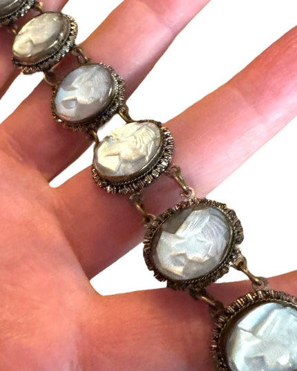 Elegant Antique carved MOP pearl multi Cameo Bracelet