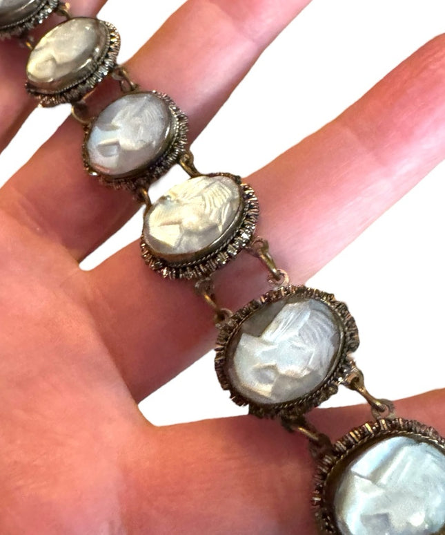 Elegant Antique carved MOP pearl multi Cameo Bracelet