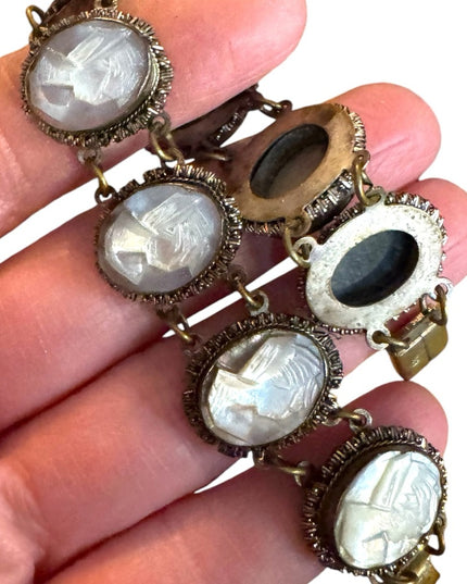 Elegant Antique carved MOP pearl multi Cameo Bracelet