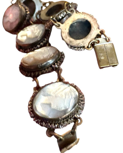 Elegant Antique carved MOP pearl multi Cameo Bracelet