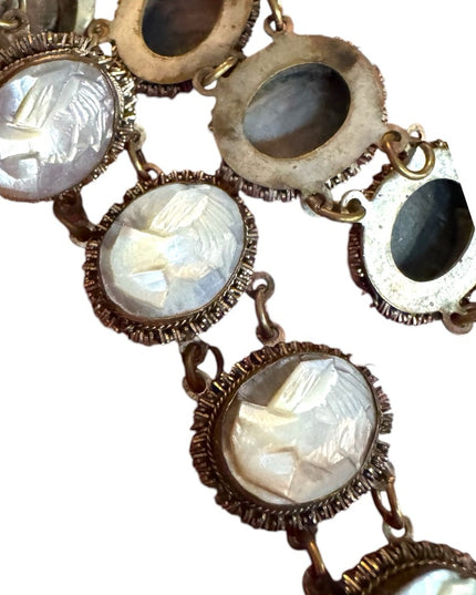 Elegant Antique carved MOP pearl multi Cameo Bracelet