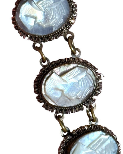 Elegant Antique carved MOP pearl multi Cameo Bracelet