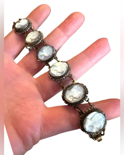 Elegant Antique carved MOP pearl multi Cameo Bracelet