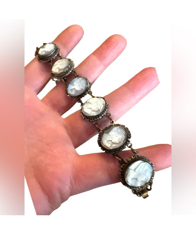 Elegant Antique carved MOP pearl multi Cameo Bracelet