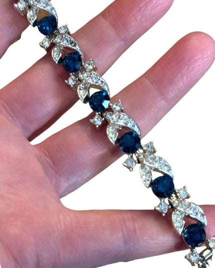 Vintage Elegant LISNER  Blue & clear crystal Silver finish Bracelet