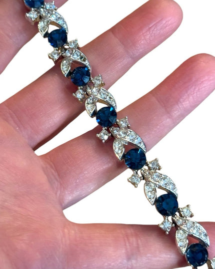 Vintage Elegant LISNER  Blue & clear crystal Silver finish Bracelet