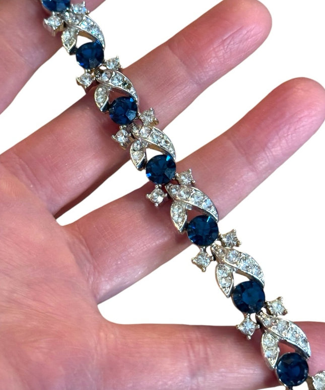 Vintage Elegant LISNER  Blue & clear crystal Silver finish Bracelet