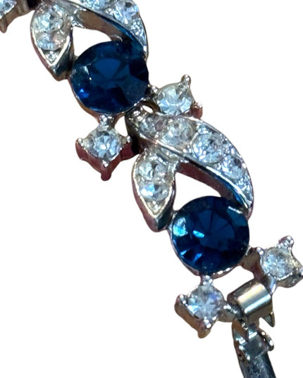 Vintage Elegant LISNER  Blue & clear crystal Silver finish Bracelet