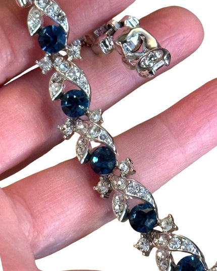 Vintage Elegant LISNER  Blue & clear crystal Silver finish Bracelet