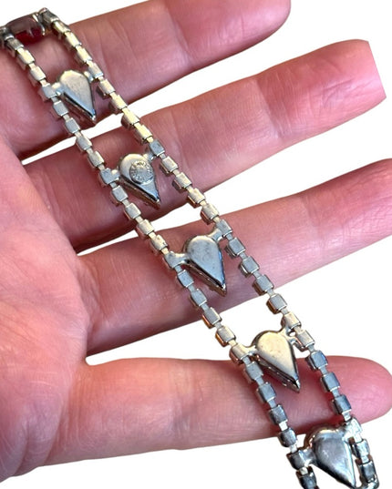 Vinatge 1970s Elegant Pink & clear crystal Teardrop bracelet