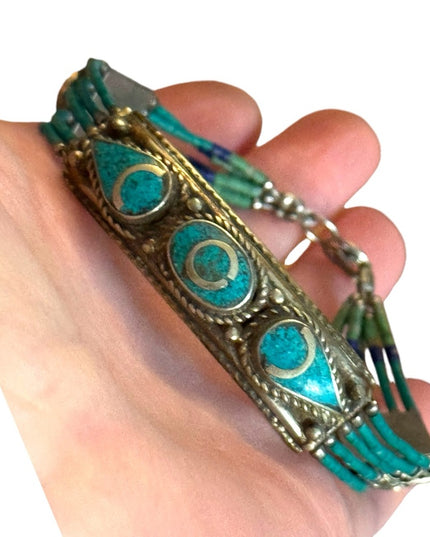 Vintage Turquoise micro bead malachite & lapis Beaded Bracelet