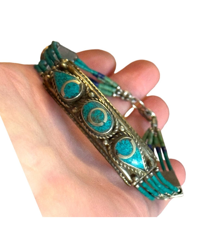 Vintage Turquoise micro bead malachite & lapis Beaded Bracelet