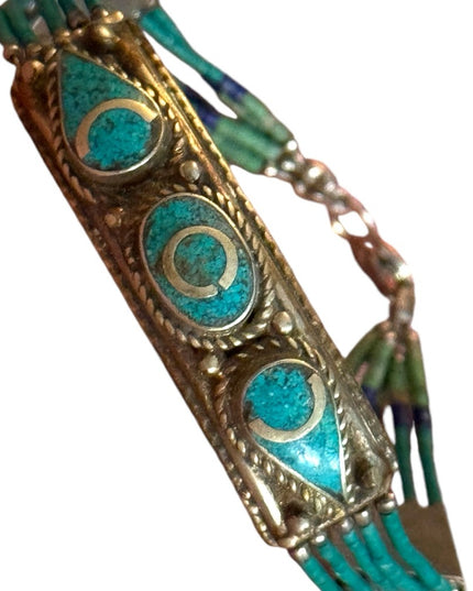 Vintage Turquoise micro bead malachite & lapis Beaded Bracelet