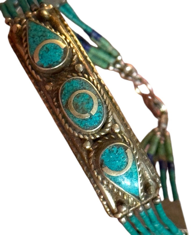 Vintage Turquoise micro bead malachite & lapis Beaded Bracelet