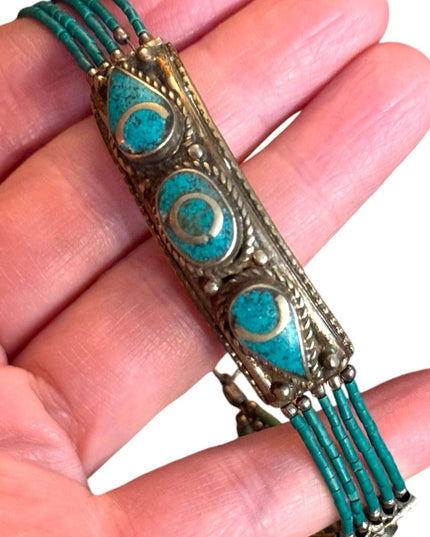Vintage Turquoise micro bead malachite & lapis Beaded Bracelet