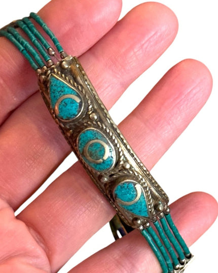 Vintage Turquoise micro bead malachite & lapis Beaded Bracelet