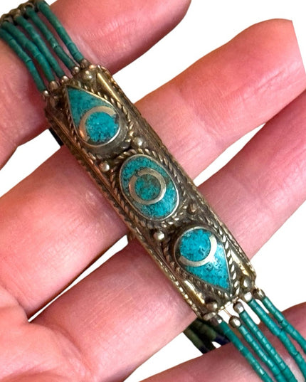 Vintage Turquoise micro bead malachite & lapis Beaded Bracelet