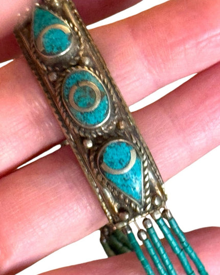 Vintage Turquoise micro bead malachite & lapis Beaded Bracelet