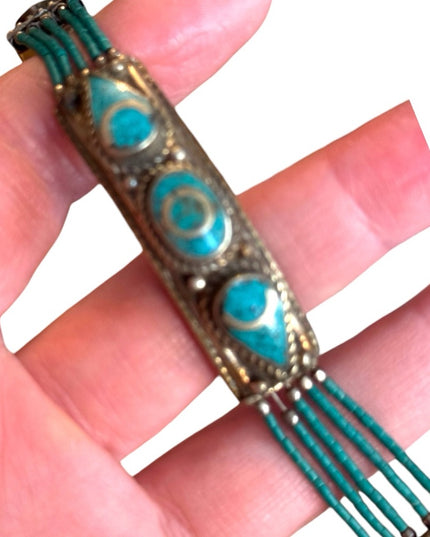 Vintage Turquoise micro bead malachite & lapis Beaded Bracelet