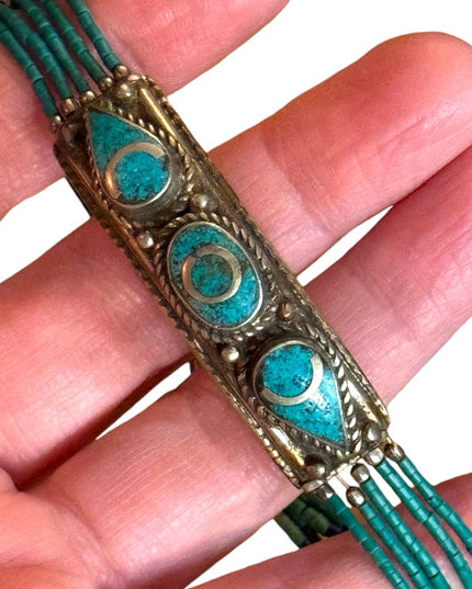 Vintage Turquoise micro bead malachite & lapis Beaded Bracelet