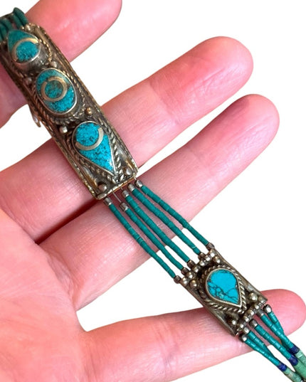 Vintage Turquoise micro bead malachite & lapis Beaded Bracelet