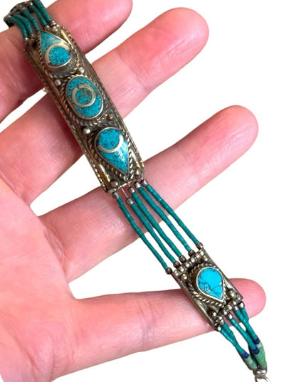 Vintage Turquoise micro bead malachite & lapis Beaded Bracelet