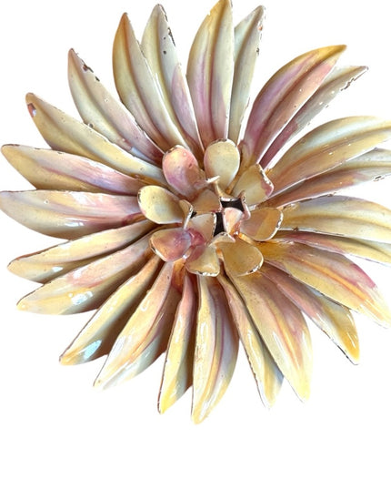 Vintage 1960s Large metal fancy creamy flower brooch