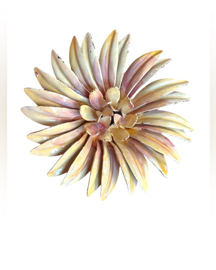 Vintage 1960s Large metal fancy creamy flower brooch
