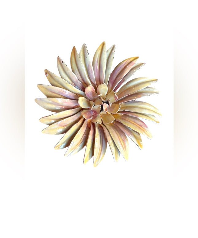 Vintage 1960s Large metal fancy creamy flower brooch