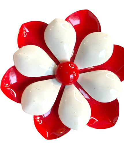Vintage Red and White metal Flower Brooch