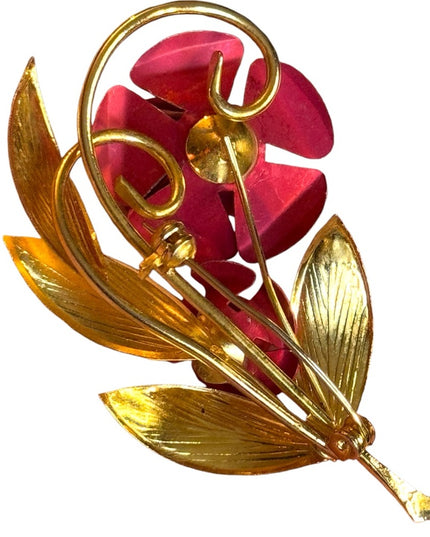 Vintage Gold and Red Rose Brooch 1960s fancy
