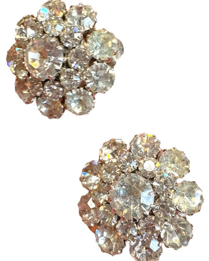 Vintage Elegant Silver finish high quality Crystal Flower clip on Earrings