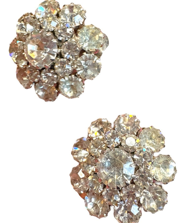 Vintage Elegant Silver finish high quality Crystal Flower clip on Earrings