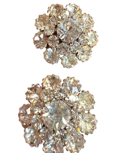 Vintage Elegant Silver finish high quality Crystal Flower clip on Earrings