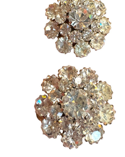 Vintage Elegant Silver finish high quality Crystal Flower clip on Earrings