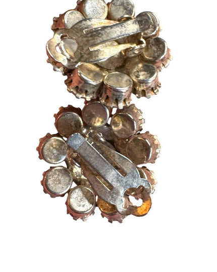 Vintage Elegant Silver finish high quality Crystal Flower clip on Earrings