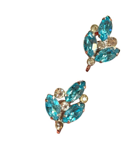 Vintage silver Elegant Blue Crystal screw back earrings  Earrings