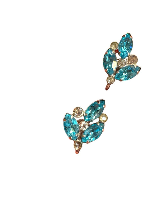 Vintage silver Elegant Blue Crystal screw back earrings  Earrings