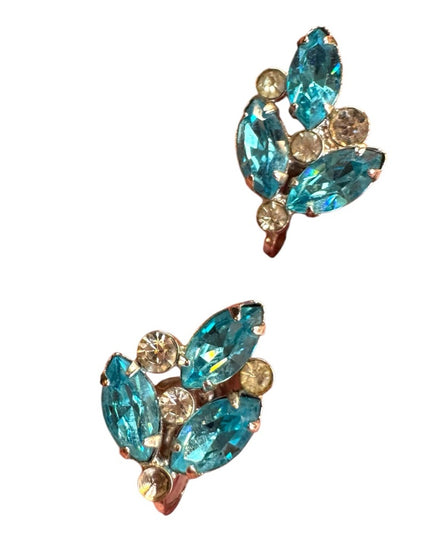 Vintage silver Elegant Blue Crystal screw back earrings  Earrings