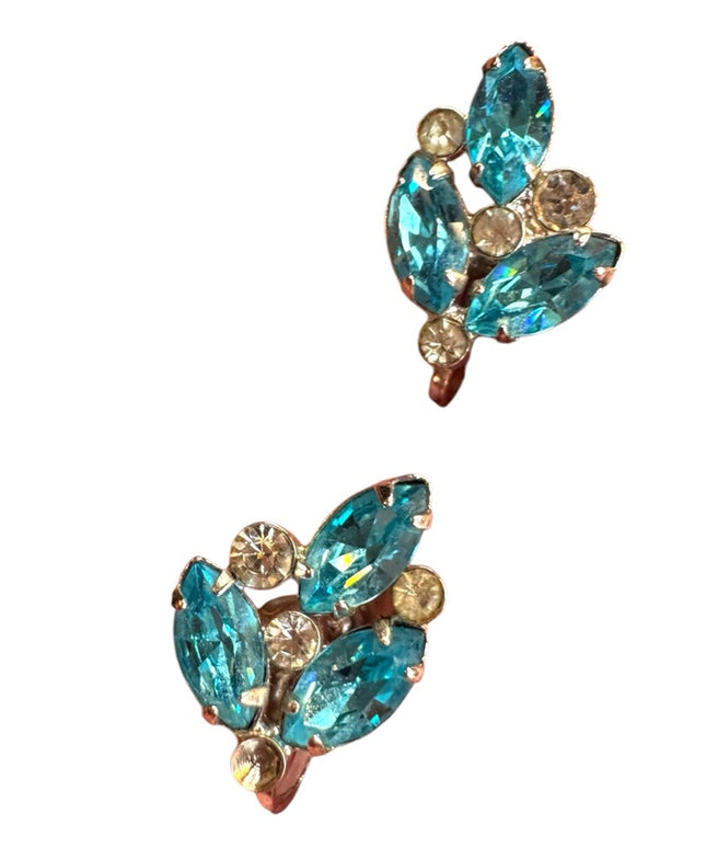 Vintage silver Elegant Blue Crystal screw back earrings  Earrings