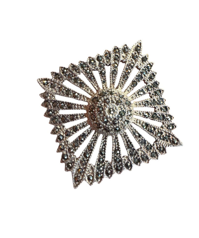Elegant Vintage large sterling silver 925 marcasite square Brooch