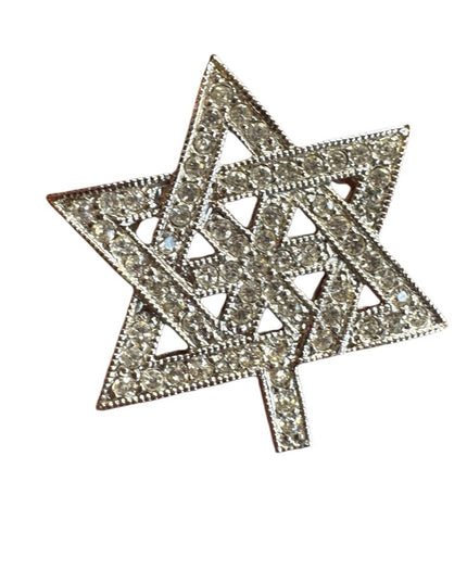 Vintage Silver finish Crystal CZ Star of David Brooch