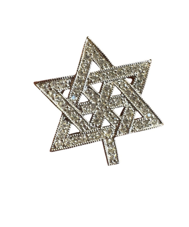 Vintage Silver finish Crystal CZ Star of David Brooch