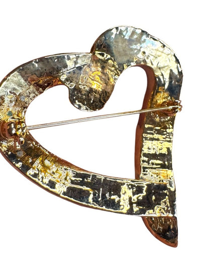 Gold plated Vintage fancy Large Heart Brooch with Crystals