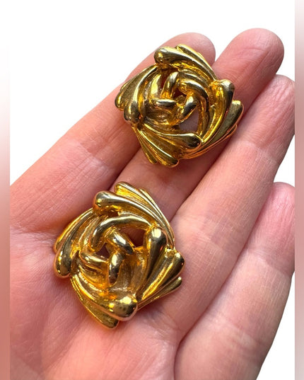 Elegant Vintage Gold-Tone Floral square fancy shoe clips