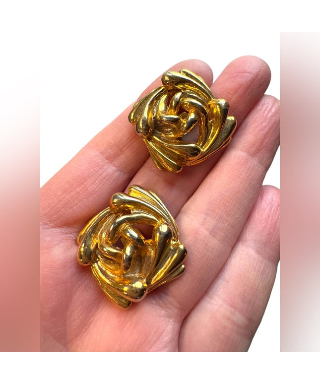 Elegant Vintage Gold-Tone Floral square fancy shoe clips