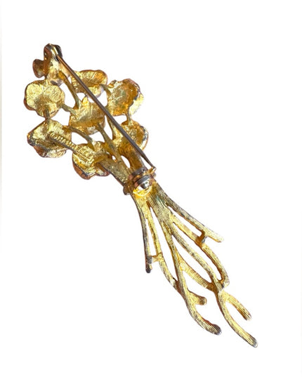 Vintage Mamselle Gold and White Rose flower Brooch with Pink Accents
